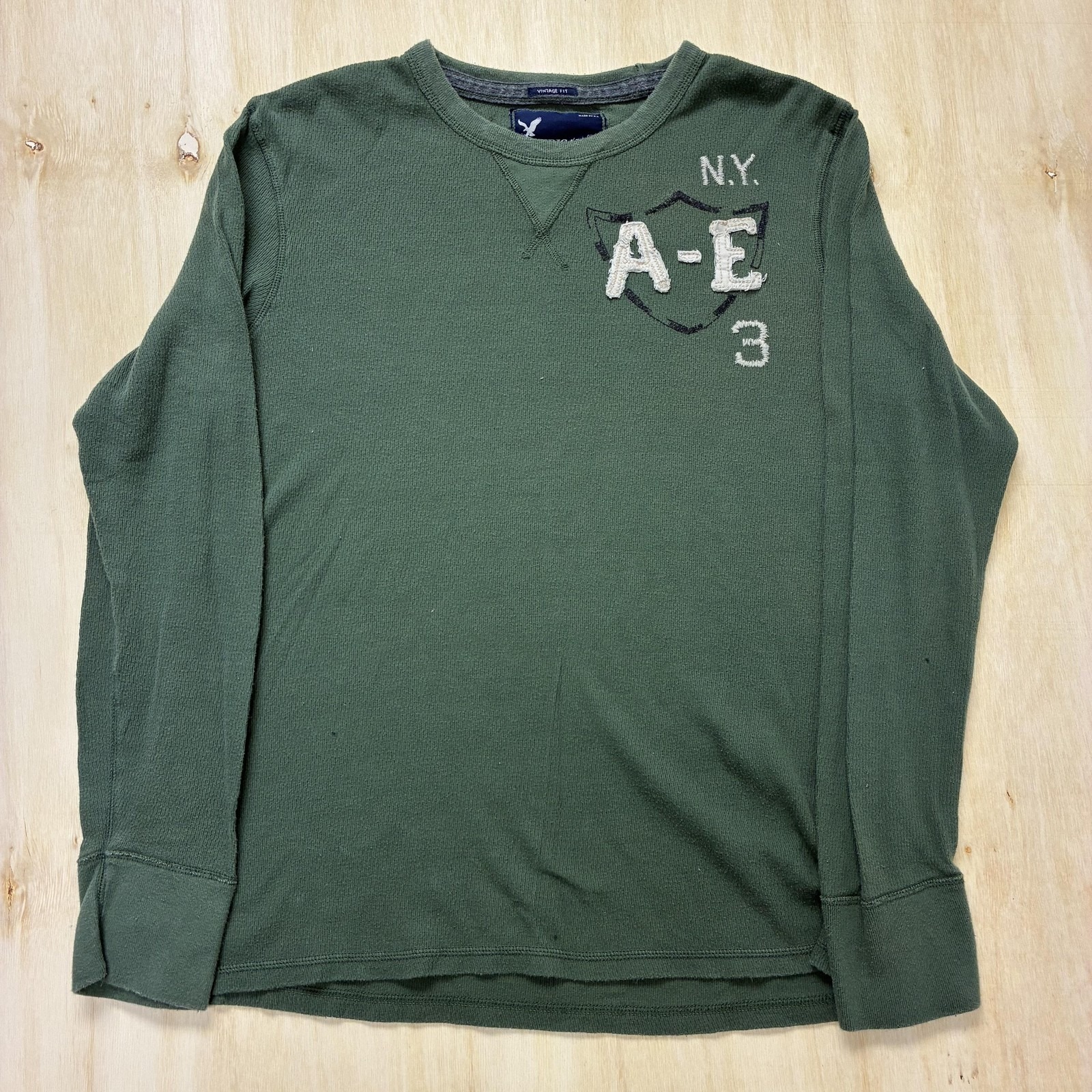 Vintage Y2k American Eagle Thermal Long Sleeve Mens Xl Green Pullover Crewneck